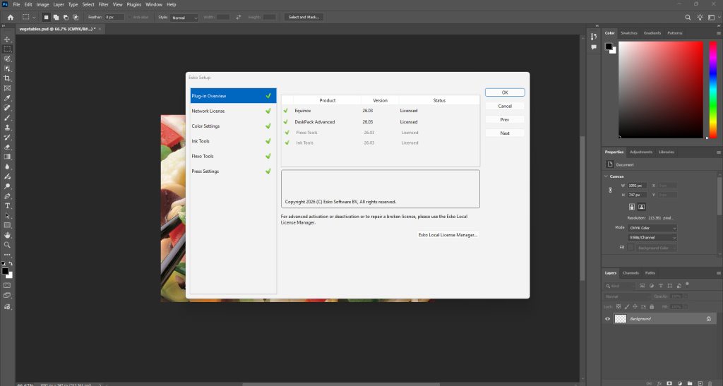 ESKO Equinox 26.03 , Ink Tools 26.03 , Flexo Tools 26.03 for Adobe Photoshop , Deskpack for Adobe photoshop 26.03, for Windows and macOS